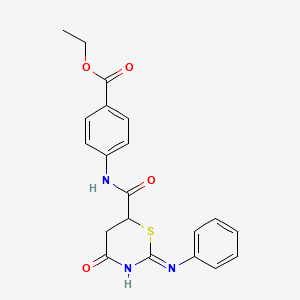 molecular formula C20H19N3O4S B3720826 ethyl 4-{[(2-anilino-4-oxo-5,6-dihydro-4H-1,3-thiazin-6-yl)carbonyl]amino}benzoate 