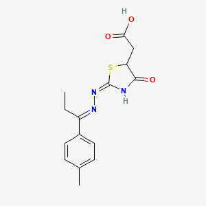 (2-{[1-(4-methylphenyl)propylidene]hydrazono}-4-oxo-1,3-thiazolidin-5-yl)acetic acid