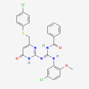 N-{[(5-chloro-2-methoxyphenyl)amino][(6-{[(4-chlorophenyl)thio]methyl}-4-oxo-1,4-dihydro-2-pyrimidinyl)amino]methylene}benzamide