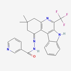 molecular formula C24H20F3N5O B3721024 N'-[3,3-dimethyl-6-(trifluoromethyl)-2,3,4,7-tetrahydro-1H-indolo[2,3-c]quinolin-1-ylidene]nicotinohydrazide 