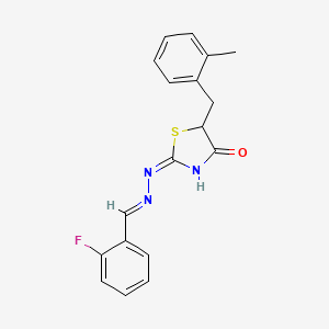 molecular formula C18H16FN3OS B3721065 2-fluorobenzaldehyde [5-(2-methylbenzyl)-4-oxo-1,3-thiazolidin-2-ylidene]hydrazone 