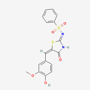 molecular formula C17H14N2O5S2 B3721102 N-[5-(4-hydroxy-3-methoxybenzylidene)-4-oxo-1,3-thiazolidin-2-ylidene]benzenesulfonamide 