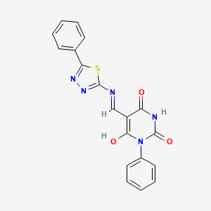 molecular formula C19H13N5O3S B3721215 1-phenyl-5-{[(5-phenyl-1,3,4-thiadiazol-2-yl)amino]methylene}-2,4,6(1H,3H,5H)-pyrimidinetrione 