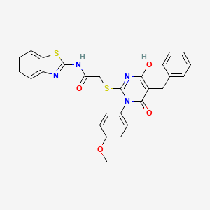 molecular formula C27H22N4O4S2 B3721242 N-1,3-benzothiazol-2-yl-2-{[5-benzyl-4-hydroxy-1-(4-methoxyphenyl)-6-oxo-1,6-dihydro-2-pyrimidinyl]thio}acetamide 