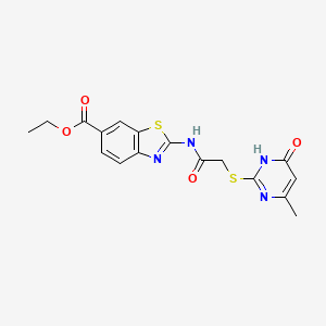 molecular formula C17H16N4O4S2 B3721257 ethyl 2-({[(4-methyl-6-oxo-1,6-dihydro-2-pyrimidinyl)thio]acetyl}amino)-1,3-benzothiazole-6-carboxylate 