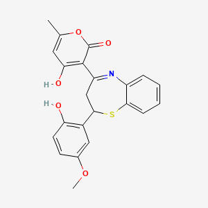 molecular formula C22H19NO5S B3721581 4-hydroxy-3-[2-(2-hydroxy-5-methoxyphenyl)-2,3-dihydro-1,5-benzothiazepin-4-yl]-6-methyl-2H-pyran-2-one 