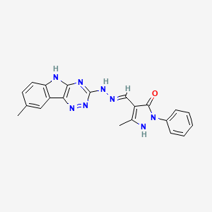 molecular formula C21H18N8O B3721795 5-hydroxy-3-methyl-1-phenyl-1H-pyrazole-4-carbaldehyde (8-methyl-5H-[1,2,4]triazino[5,6-b]indol-3-yl)hydrazone 