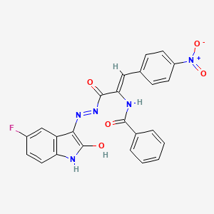 molecular formula C24H16FN5O5 B3721797 N-[1-{[2-(5-fluoro-2-oxo-1,2-dihydro-3H-indol-3-ylidene)hydrazino]carbonyl}-2-(4-nitrophenyl)vinyl]benzamide 