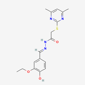 molecular formula C17H20N4O3S B3721820 2-[(4,6-dimethyl-2-pyrimidinyl)thio]-N'-(3-ethoxy-4-hydroxybenzylidene)acetohydrazide 