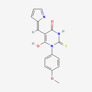 molecular formula C16H13N3O3S B3721918 1-(4-methoxyphenyl)-5-(1H-pyrrol-2-ylmethylene)-2-thioxodihydro-4,6(1H,5H)-pyrimidinedione 