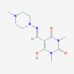molecular formula C12H19N5O3 B3721963 1,3-dimethyl-5-{[(4-methyl-1-piperazinyl)amino]methylene}-2,4,6(1H,3H,5H)-pyrimidinetrione 