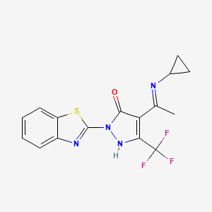 molecular formula C16H13F3N4OS B3721970 2-(1,3-benzothiazol-2-yl)-4-[1-(cyclopropylamino)ethylidene]-5-(trifluoromethyl)-2,4-dihydro-3H-pyrazol-3-one 