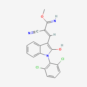 molecular formula C19H13Cl2N3O2 B3721988 methyl (E)-2-cyano-3-[1-(2,6-dichlorophenyl)-2-hydroxyindol-3-yl]prop-2-enimidate 