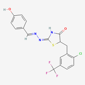 molecular formula C18H13ClF3N3O2S B3722081 4-hydroxybenzaldehyde {5-[2-chloro-5-(trifluoromethyl)benzyl]-4-oxo-1,3-thiazolidin-2-ylidene}hydrazone 