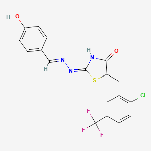 molecular formula C18H13ClF3N3O2S B3722081 (2E)-5-[2-chloro-5-(trifluoromethyl)benzyl]-2-[(2E)-(4-hydroxybenzylidene)hydrazinylidene]-1,3-thiazolidin-4-one 