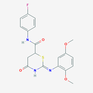molecular formula C19H18FN3O4S B3722103 2-[(2,5-dimethoxyphenyl)amino]-N-(4-fluorophenyl)-4-oxo-5,6-dihydro-4H-1,3-thiazine-6-carboxamide 