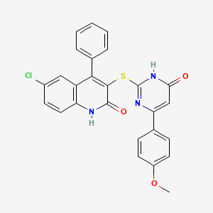 6-chloro-3-{[4-(4-methoxyphenyl)-6-oxo-1,6-dihydro-2-pyrimidinyl]thio}-4-phenyl-2(1H)-quinolinone
