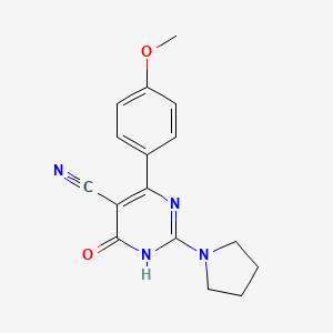 molecular formula C16H16N4O2 B3722388 4-(4-methoxyphenyl)-6-oxo-2-(1-pyrrolidinyl)-1,6-dihydro-5-pyrimidinecarbonitrile 