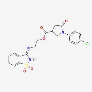 molecular formula C20H18ClN3O5S B3722427 2-[(1,1-Dioxido-1,2-benzothiazol-3-yl)amino]ethyl 1-(4-chlorophenyl)-5-oxopyrrolidine-3-carboxylate 