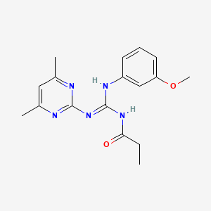 molecular formula C17H21N5O2 B3722462 N-{[(4,6-dimethyl-2-pyrimidinyl)amino][(3-methoxyphenyl)amino]methylene}propanamide 