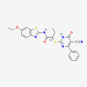 molecular formula C24H21N5O3S2 B3722509 2-[(5-cyano-6-oxo-4-phenyl-1,6-dihydro-2-pyrimidinyl)thio]-N-(6-ethoxy-1,3-benzothiazol-2-yl)butanamide 