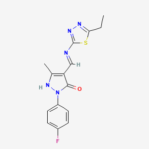 molecular formula C15H14FN5OS B3722539 4-{[(5-ethyl-1,3,4-thiadiazol-2-yl)amino]methylene}-2-(4-fluorophenyl)-5-methyl-2,4-dihydro-3H-pyrazol-3-one 