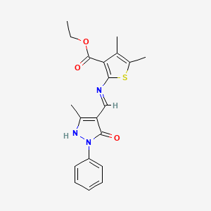 molecular formula C20H21N3O3S B3722654 ethyl 4,5-dimethyl-2-{[(3-methyl-5-oxo-1-phenyl-1,5-dihydro-4H-pyrazol-4-ylidene)methyl]amino}-3-thiophenecarboxylate 