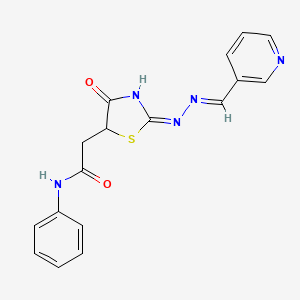 molecular formula C17H15N5O2S B3722797 2-{4-oxo-2-[(3-pyridinylmethylene)hydrazono]-1,3-thiazolidin-5-yl}-N-phenylacetamide 