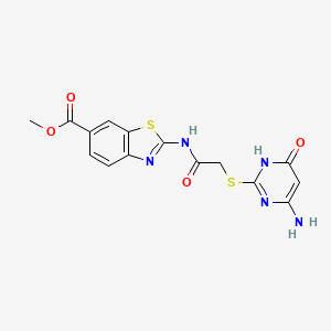 molecular formula C15H13N5O4S2 B3722843 methyl 2-({[(6-amino-4-oxo-1,4-dihydro-2-pyrimidinyl)thio]acetyl}amino)-1,3-benzothiazole-6-carboxylate 
