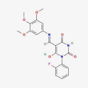 molecular formula C20H18FN3O6 B3722854 1-(2-fluorophenyl)-5-{[(3,4,5-trimethoxyphenyl)amino]methylene}-2,4,6(1H,3H,5H)-pyrimidinetrione 