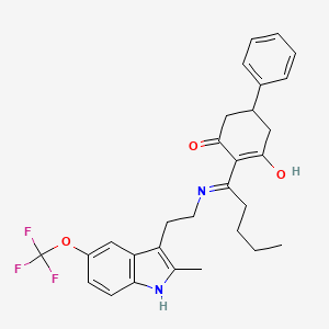 2-[1-({2-[2-methyl-5-(trifluoromethoxy)-1H-indol-3-yl]ethyl}amino)pentylidene]-5-phenylcyclohexane-1,3-dione