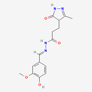molecular formula C15H18N4O4 B3722922 N'-(4-hydroxy-3-methoxybenzylidene)-3-(3-methyl-5-oxo-4,5-dihydro-1H-pyrazol-4-yl)propanohydrazide 