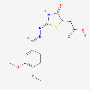 {2-[(3,4-dimethoxybenzylidene)hydrazono]-4-oxo-1,3-thiazolidin-5-yl}acetic acid