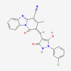 molecular formula C23H14ClN5O3 B3723358 2-{[1-(3-chlorophenyl)-3,5-dioxo-4-pyrazolidinylidene]methyl}-1-hydroxy-3-methylpyrido[1,2-a]benzimidazole-4-carbonitrile 