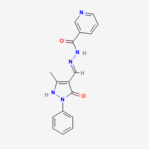 molecular formula C17H15N5O2 B3723379 N'-[(5-hydroxy-3-methyl-1-phenyl-1H-pyrazol-4-yl)methylene]nicotinohydrazide 
