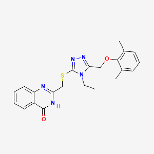 molecular formula C22H23N5O2S B3723588 2-[({5-[(2,6-dimethylphenoxy)methyl]-4-ethyl-4H-1,2,4-triazol-3-yl}thio)methyl]-4(3H)-quinazolinone 