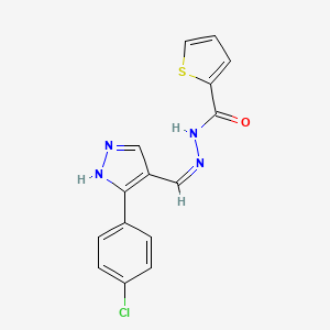 molecular formula C15H11ClN4OS B3723611 N'-{[3-(4-chlorophenyl)-1H-pyrazol-4-yl]methylene}-2-thiophenecarbohydrazide 
