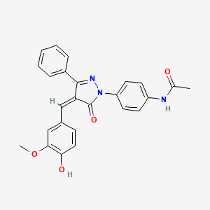 molecular formula C25H21N3O4 B3723620 N-{4-[4-(4-hydroxy-3-methoxybenzylidene)-5-oxo-3-phenyl-4,5-dihydro-1H-pyrazol-1-yl]phenyl}acetamide 