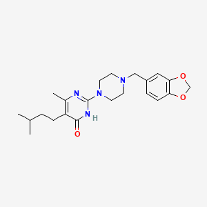 molecular formula C22H30N4O3 B3723791 2-[4-(1,3-benzodioxol-5-ylmethyl)-1-piperazinyl]-6-methyl-5-(3-methylbutyl)-4(3H)-pyrimidinone 