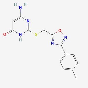 molecular formula C14H13N5O2S B3723793 6-amino-2-({[3-(4-methylphenyl)-1,2,4-oxadiazol-5-yl]methyl}thio)-4(1H)-pyrimidinone 