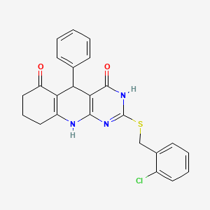 molecular formula C24H20ClN3O2S B3723957 2-[(2-chlorobenzyl)thio]-5-phenyl-5,8,9,10-tetrahydropyrimido[4,5-b]quinoline-4,6(3H,7H)-dione 