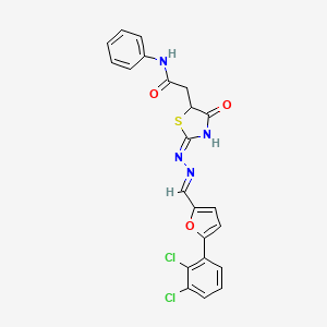 2-{(2E)-2-[(2E)-{[5-(2,3-dichlorophenyl)furan-2-yl]methylidene}hydrazinylidene]-4-oxo-1,3-thiazolidin-5-yl}-N-phenylacetamide