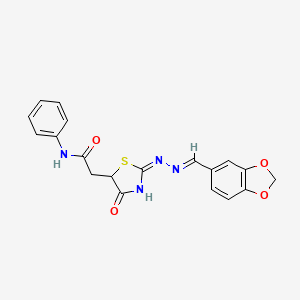 molecular formula C19H16N4O4S B3724071 2-{2-[(1,3-benzodioxol-5-ylmethylene)hydrazono]-4-oxo-1,3-thiazolidin-5-yl}-N-phenylacetamide 