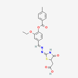 molecular formula C22H21N3O6S B3724076 [2-({3-ethoxy-4-[(4-methylbenzoyl)oxy]benzylidene}hydrazono)-4-oxo-1,3-thiazolidin-5-yl]acetic acid 