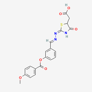 molecular formula C20H17N3O6S B3724100 [2-({3-[(4-methoxybenzoyl)oxy]benzylidene}hydrazono)-4-oxo-1,3-thiazolidin-5-yl]acetic acid 