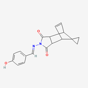 molecular formula C18H16N2O3 B3724200 4'-[(4-hydroxybenzylidene)amino]-4'-azaspiro[cyclopropane-1,10'-tricyclo[5.2.1.0~2,6~]decane]-8'-ene-3',5'-dione 