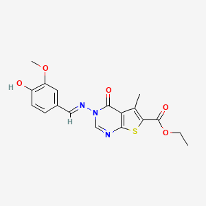 molecular formula C18H17N3O5S B3724273 ethyl 3-[(4-hydroxy-3-methoxybenzylidene)amino]-5-methyl-4-oxo-3,4-dihydrothieno[2,3-d]pyrimidine-6-carboxylate 