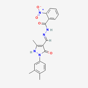 molecular formula C20H19N5O4 B3724282 N'-{[1-(3,4-dimethylphenyl)-3-methyl-5-oxo-1,5-dihydro-4H-pyrazol-4-ylidene]methyl}-2-nitrobenzohydrazide 