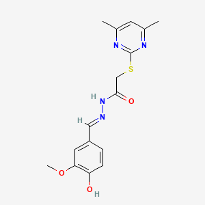 molecular formula C16H18N4O3S B3724301 2-[(4,6-dimethyl-2-pyrimidinyl)thio]-N'-(4-hydroxy-3-methoxybenzylidene)acetohydrazide 
