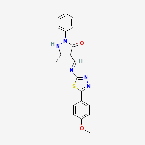 molecular formula C20H17N5O2S B3724305 4-({[5-(4-methoxyphenyl)-1,3,4-thiadiazol-2-yl]amino}methylene)-5-methyl-2-phenyl-2,4-dihydro-3H-pyrazol-3-one 